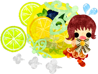 レモンの宝石と走る女の子のイラスト フリー素材のatelier B W 加工 印刷 商用利用可能