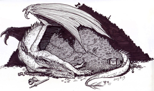 inktober 2018 guarded dragon gold ink drawing inktober hoard