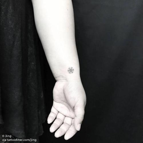 By Jing, done at Jing’s Tattoo, Queens.... jing;small;winter;snowflake;micro;line art;tiny;ifttt;little;nature;wrist;minimalist;four season;fine line
