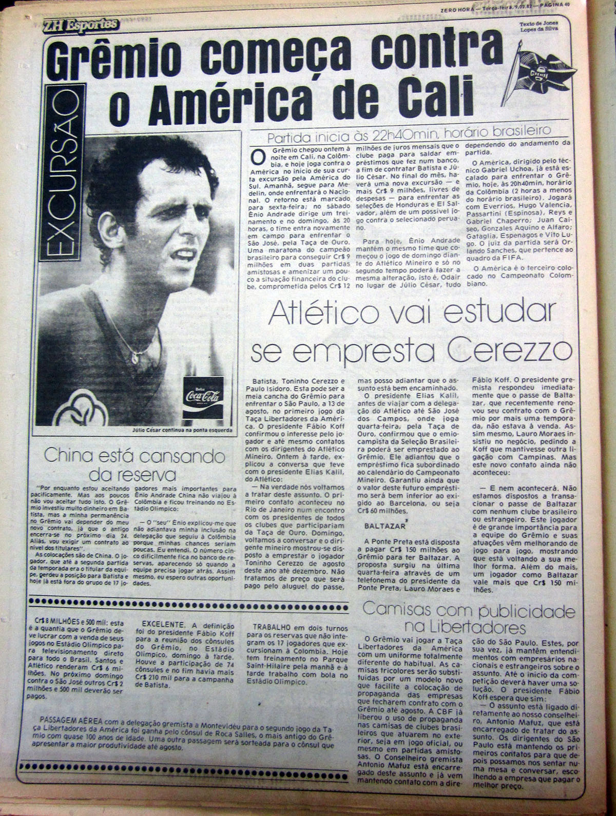 Amistoso em 1982 – América de Cali 3 x 1 Grêmio
