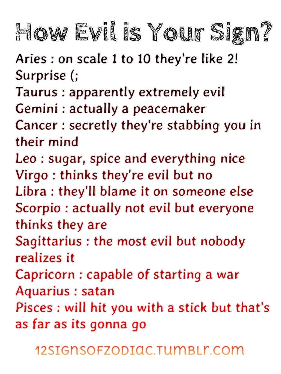 12 Signs  of Zodiac   How Evil  Are You 