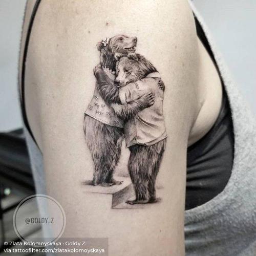Tattoo tagged with: animal, bear, facebook, hug, love, medium size, single  needle, twitter, upper arm, zlatakolomoyskaya 