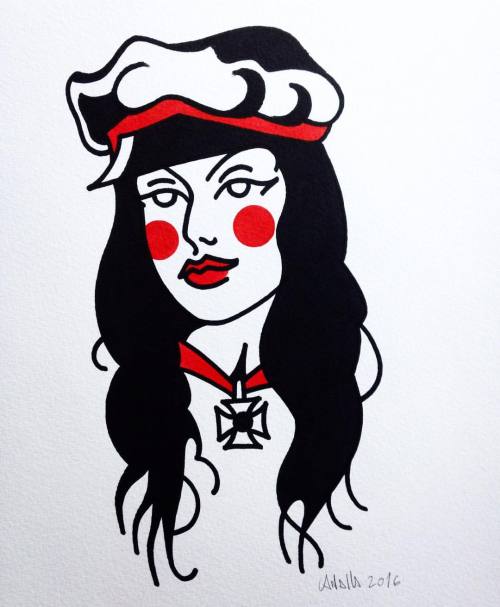 Motorbiker gilr #tattoo #drawing #blackandred #girl #sexy