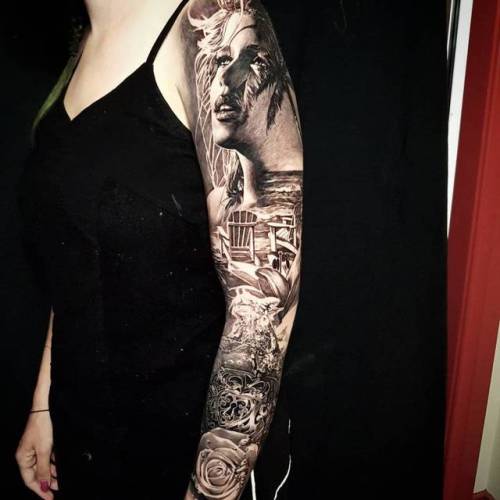 By Nick Noonan, done at Left Hand Path Tattoos, Christchurch.... black and grey;nicknoonan;huge;facebook;twitter;sleeve