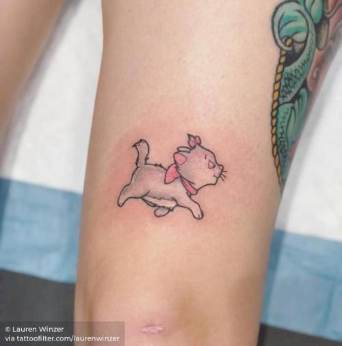 By Lauren Winzer, done at Hunter and Fox Tattoo, Sydney.... small;feline;animal;laurenwinzer;tiny;disney;cartoon;thigh;ifttt;little;cat;the aristocats;film and book