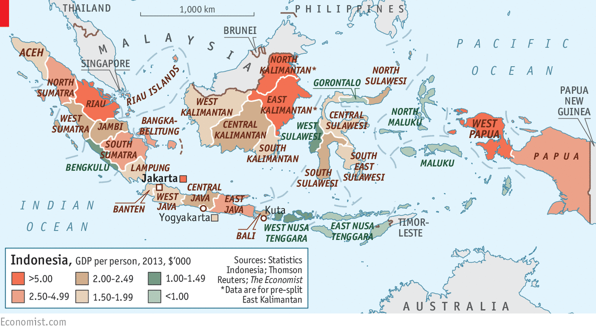 GDP per person in Indonesia, 2013. - Maps on the Web