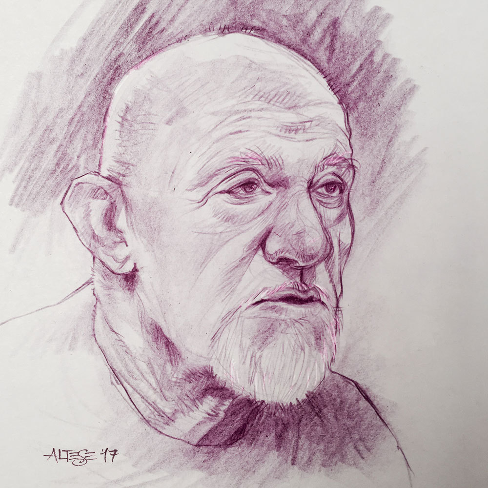 Colored pencil study of Jonathan Banks, the always-terrific Mike of Breaking Bad/Better Call Saul. — EatSleepDraw is working on something new and we want you to be the first to know about it. Make sure you’re on our email list.