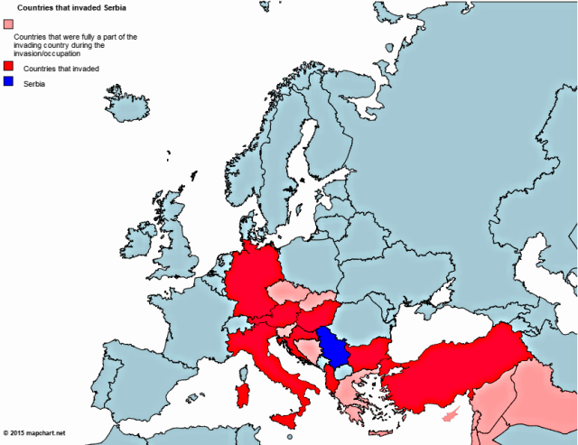 Countries that invaded Serbia at some point ... - Maps on the Web