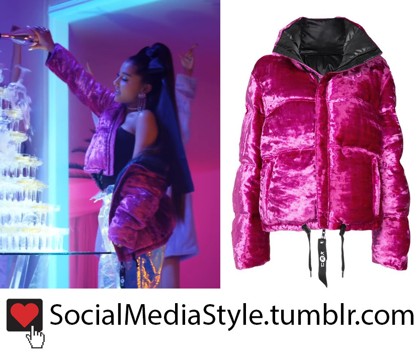 Social Media Style Ariana Grandes Pink Velvet Puffer