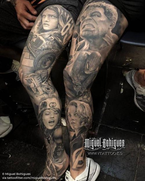 Tattoo tagged with: adriana lima, big, black and grey, brazil, character,  facebook, fictional character, film and book, leg sleeve, marvel character,  marvel, miguelbohigues, other, patriotic, twitter, united states of  america, women |