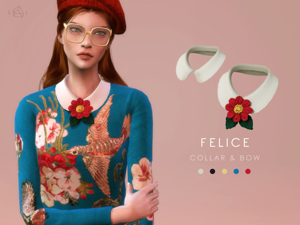 Knit Top & Accessory Collar Set - FELICE (Gucci)
This set includes an embroidered knit top and an accessory collar with/without a flower bow.
â€¢ Knit Top: 4 swatches
â€¢ Accessory collar: 5 swatches | Necklace
â€œDOWNLOAD: Simfileshare | TSR (To be...
