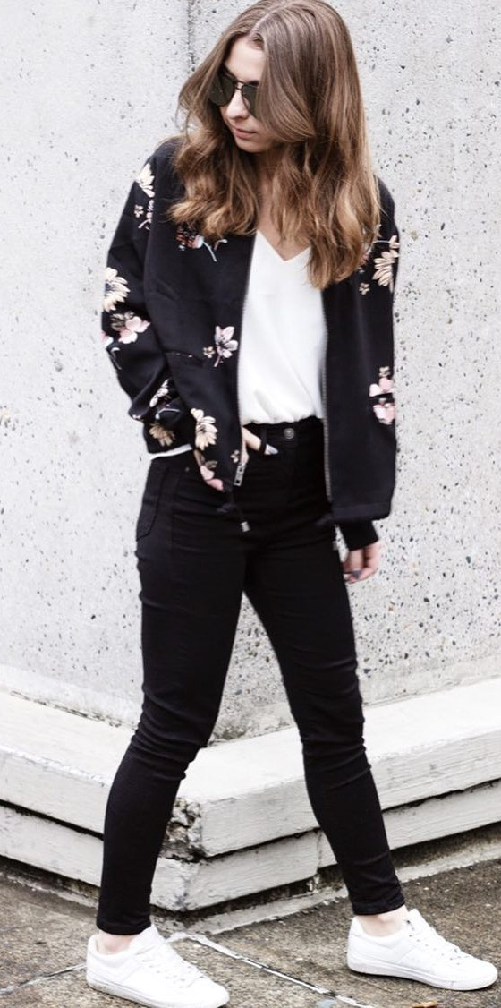 trendy, celebrity homes, instafashion, girls, trendy When you find a black floral bomber for fall. Get ready to shop details here 