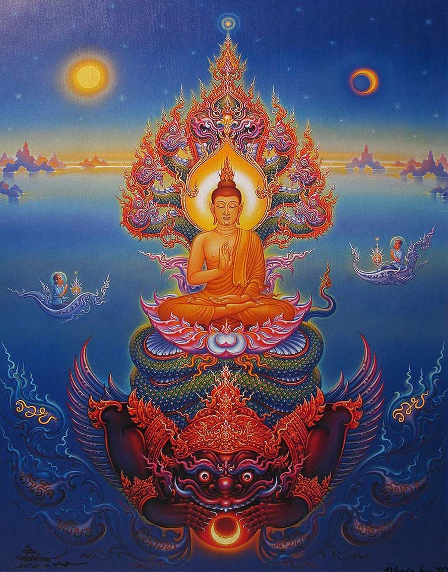 Buddha over Rahu, thai
                                          painting