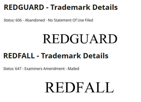 redfall trademark opposition