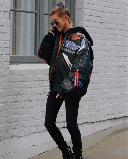 @haileybieber wears the Channel Seam Skinny in Black No. 1 ...