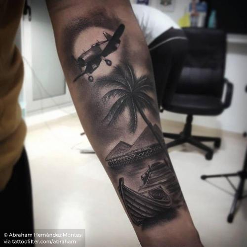 By Abraham Hernández Montes, done in Seville.... abraham;airplane;big;black and grey;facebook;inner forearm;landscape;light aircraft;nature;travel;twitter