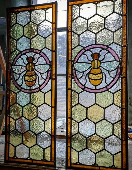 sosuperawesome:Stained Glass Bee and Honeycomb PanelsLight...