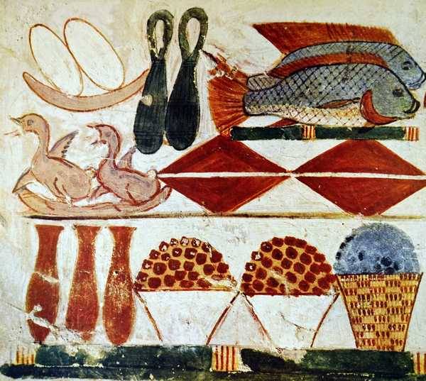 Various foods depicted in a burial chamber, Tomb... - Egypt Museum