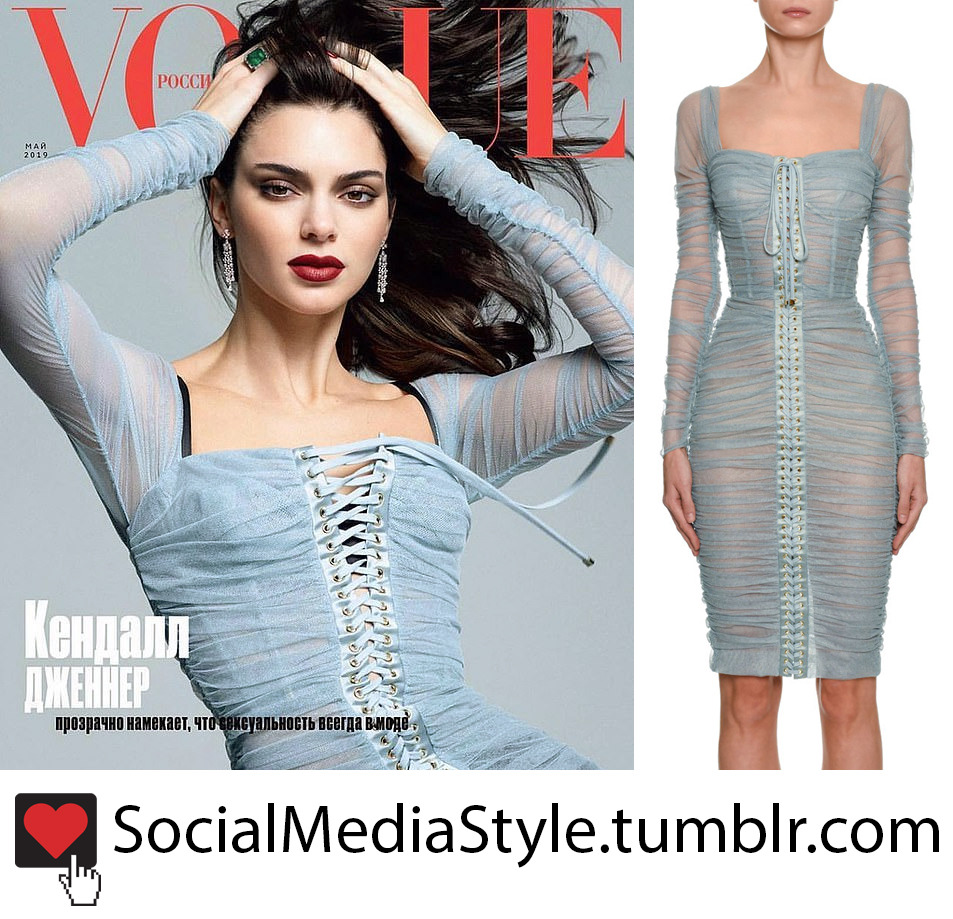 Social Media Style Kendall Jenners Blue Ruched Dress From