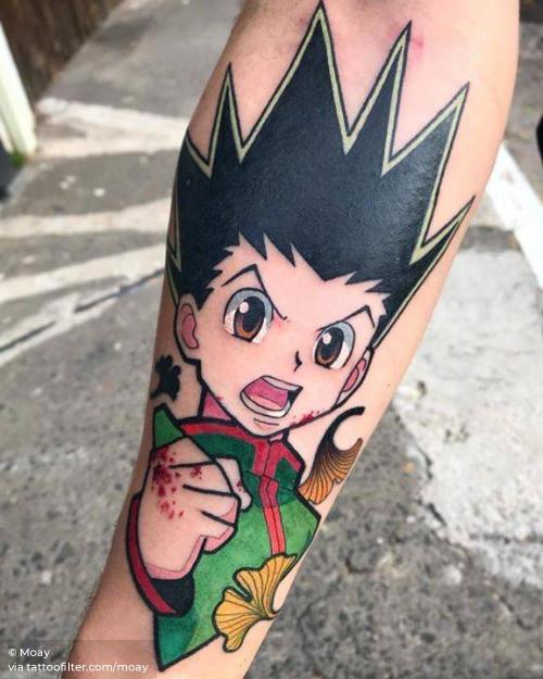 Tattoo tagged with: big, cartoon character, cartoon, facebook, fictional character, film and book, gon freecss, hunter x hunter, inner forearm, moay, twitter