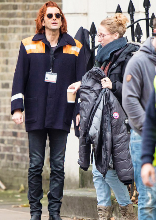 David Tennant on the set filming ‘Good Omens’...