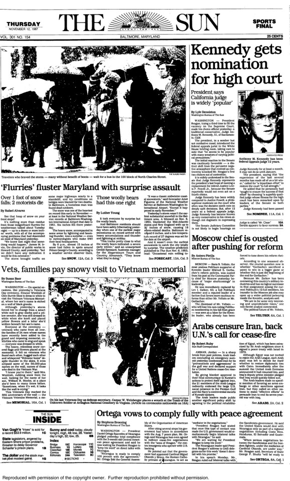 Retro Baltimore, The Sun Front Page November 12, 1987 Click on&hellip;