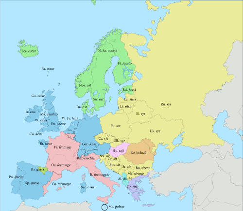 A map of some European languages and their words... - Maps on the Web