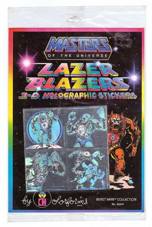 1980s 80s 80s toys 80s cartoons 1980s toys 1980s cartoons stickers beast man masters of the universe he man lazer Blazers lazer blazer 3d holographic hologram colorforms