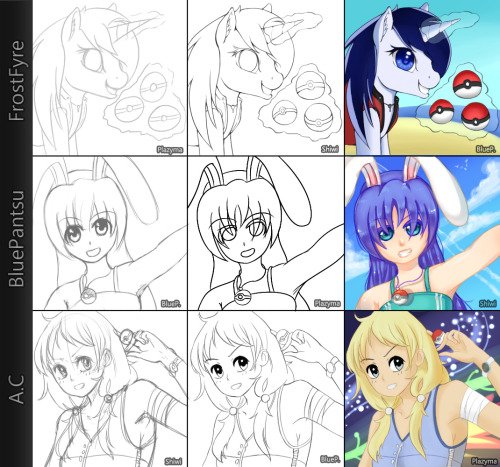 SHARING MEME!Trio art draw with: Rainbowshiwi and Blue...