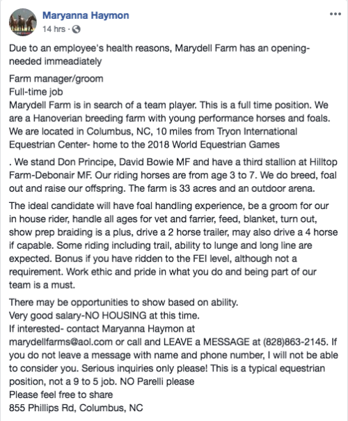 maplewoodsporthorses:Job avaliable! ** Don’t think you are...