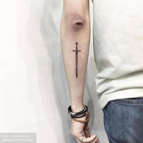 By Jin · Hoa Eternity, done at Mischief Tattoo, Manhattan.... sword;small;jin;facebook;blackwork;forearm;twitter;weapon;illustrative
