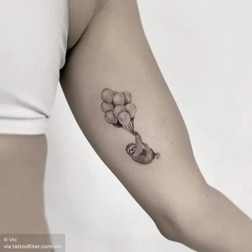 By Vic, done at Ink and Water Tattoo, Toronto.... surrealist;small;single needle;sloth;toy;inner arm;animal;balloon;tiny;ifttt;little;game;vic
