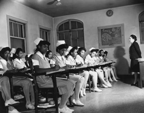 Student nurses sit in class at the Provident Hospital Nurses...