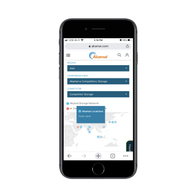 Interactive Akamai media delivery network map - locations in Osaka, Japan