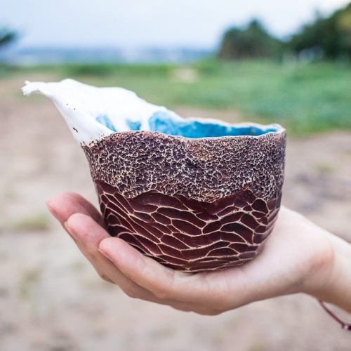 ceramics handmade mugs wave ocean design etsy