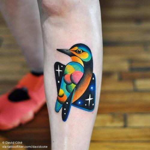 By David Côté, done at Imperial Tattoo Connexion, Montreal.... surrealist;psychedelic;shin;davidcote;kingfisher;animal;contemporary;bird;facebook;twitter;pop art;experimental;medium size;other