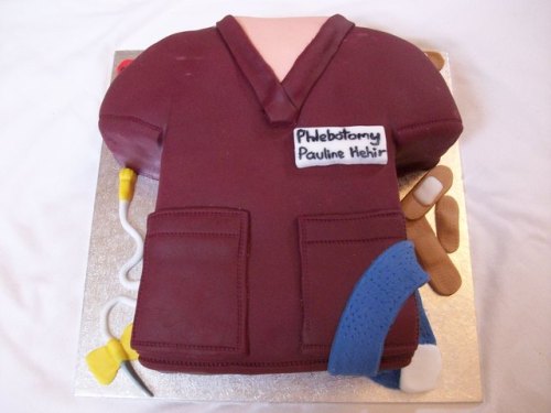 Phlebotomy Cake. The cake is a vanilla sponge layered with...