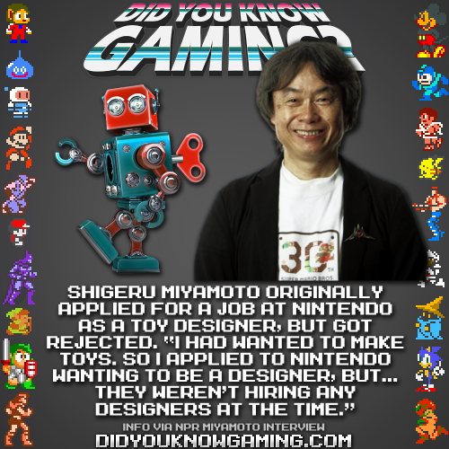 Did you know the first time Shigeru Miyamoto applied for a job at Nintendo, he got rejected? He originally wanted to be a toy designer – but he eventually re-applied and ended up as a game developer.
Source: tinyurl.com/yaz8aa44
More Nintendo Facts:...