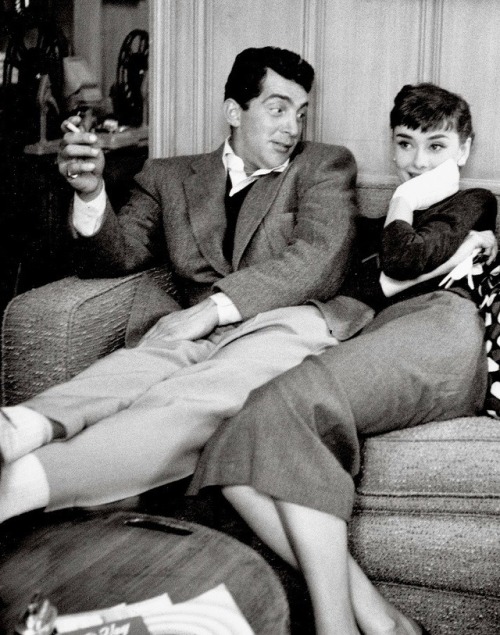 summers-in-hollywood:Audrey Hepburn with Dean Martin at...