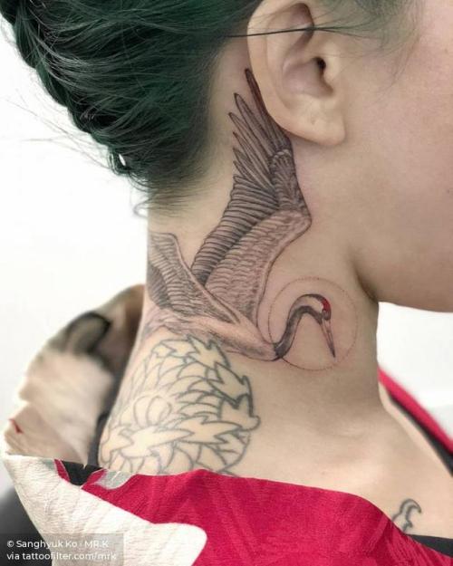 By Sanghyuk Ko · MR.K, done at Bang Bang Tattoo, Manhattan.... animal;bird;crane;facebook;japanese culture;medium size;mrk;neck;patriotic;single needle;twitter