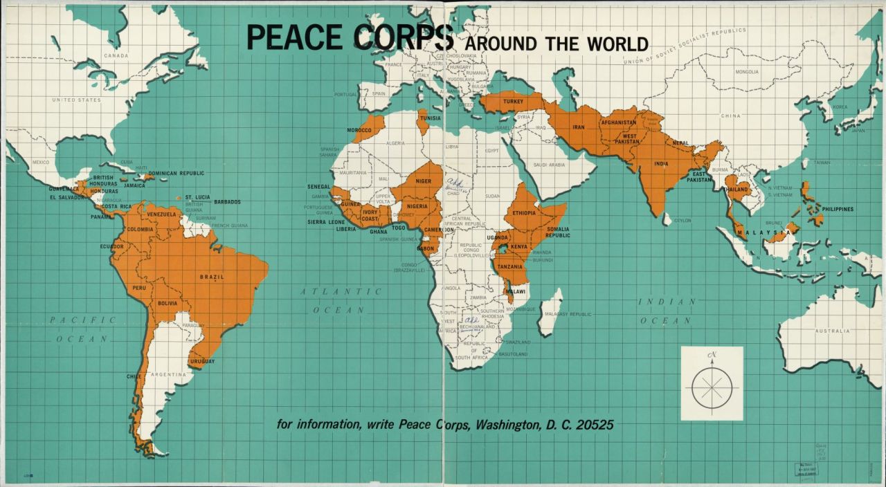 US Peace Corps around the world, ca. 1966. Maps on the Web