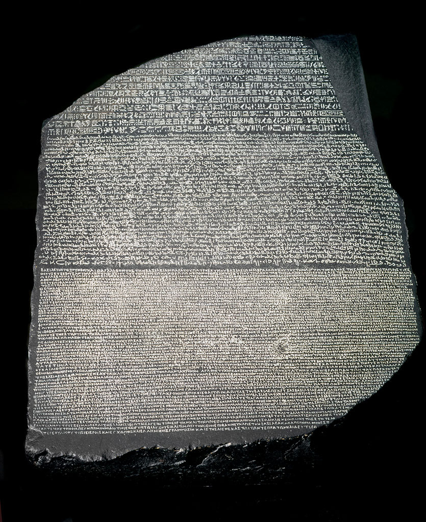 The Rosetta Stone The Rosetta Stone is a granodiorite slab inscribed with decree of pharaoh Ptolemy V Epiphanes (ca. 204-181 BC) in three languages, Hieroglyphic, Demotic, and Greek script. Discovered near Rosetta in 1799, became key to deciphering...