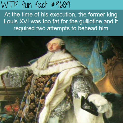 At the time of his execution, the former king Louis XVI was too fat for the guillotine and it required two attempts to behead him.