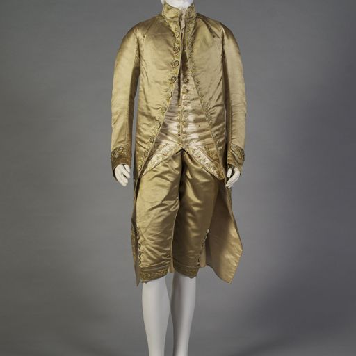 18th Century Fop — Embroidered silk satin frock coat, waistcoat and...