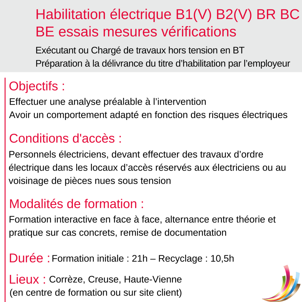 Greta Du Limousin - Formation : Habilitation électrique B1(V) B2(V) BR...