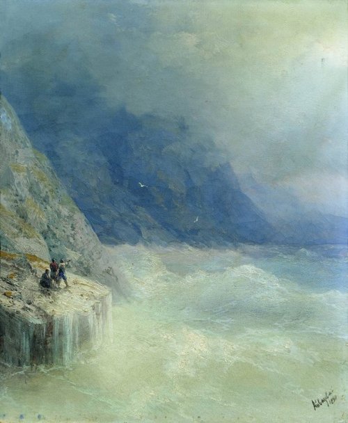 artist-aivazovski:Rocks in the mist, Ivan Aivazovski