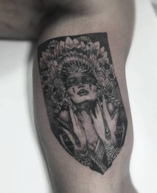 By Cassio Magne Schneider, done at La Puta Madre Tattoo,... black and grey;cassiomagne;inner arm;women;native american woman;native american;facebook;twitter;medium size;other