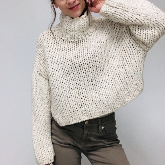 cropped white knit sweater