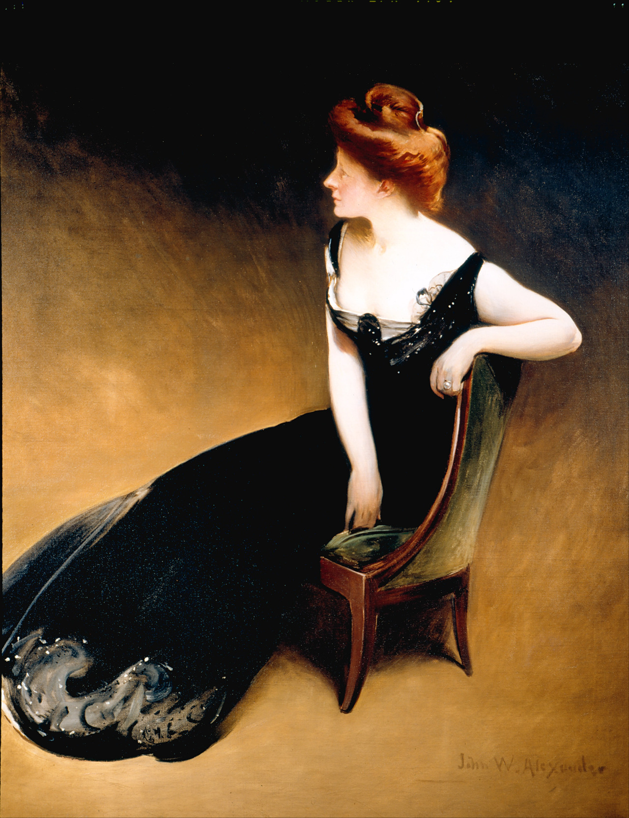 Portrait of Mrs. V, Mrs. Herman Duryea (1898). John White Alexander (American, 1856-1915). Oil on canvas. Philbrook Museum of Art; Alexander was greatly influenced by and a leading exponent of the Art Nouveau style.
