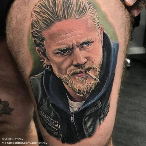 By Alex Rattray, done at Empire Ink, Edinburgh.... charlie hunnam;jax teller;fictional character;big;tv series;character;sons of anarchy;thigh;facebook;realistic;twitter;alexrattray;portrait